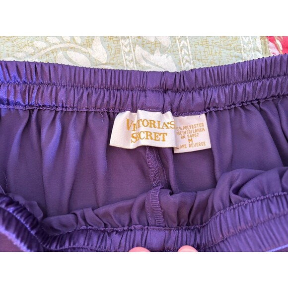 Vtg Victorias Secret Medium Gold Label Royal Purple Silky Satin PJ Pants 90s Y2K - Picture 4 of 7